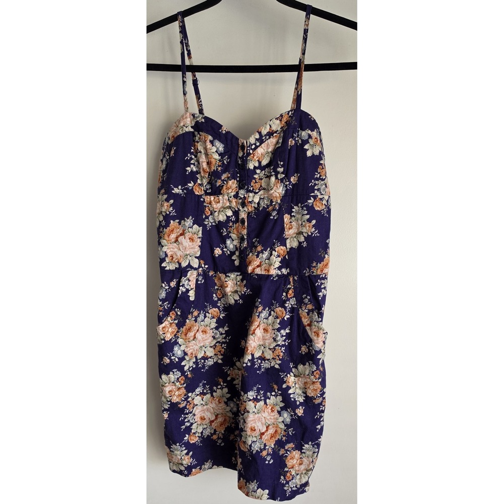 VTG Castro Sundress 8 Casual Floral Blue Cotton Sleeveless Mini Retro Pinup Tiki